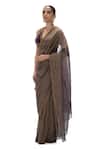 Mimamsaa_Brown Tissue Embroidery, Ziva Crushed Handwoven Saree With Unstitched Blouse _Online_at_Aza_Fashions