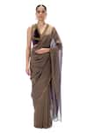 Buy_Mimamsaa_Brown Tissue Embroidery, Ziva Crushed Handwoven Saree With Unstitched Blouse _at_Aza_Fashions