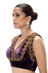 Mimamsaa_Purple Velvet, Silk Embroidery, Metallic Thread Vanya Handwoven And Blouse _Online_at_Aza_Fashions
