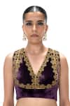 Buy_Mimamsaa_Purple Velvet, Silk Embroidery, Metallic Thread Vanya Handwoven And Blouse _at_Aza_Fashions
