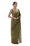 Mimamsaa_Olive Green Tissue, Silk Sunetra Handwoven Saree With Unstitched Blouse _Online_at_Aza_Fashions