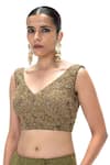 Mimamsaa_Olive Green Tissue, Silk Embroidery, Beads, Metallic Irem Handwoven And Blouse _Online_at_Aza_Fashions