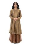 Buy_Mimamsaa_Gold Tissue Embroidery, Sequins Round Neck Meira Handwoven Crushed Kurta Set _Online_at_Aza_Fashions