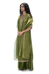 Mimamsaa_Emerald Green Tissue, Silk Embroidery, Sequins Tania Handwoven And Kurta Set _Online_at_Aza_Fashions