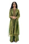 Buy_Mimamsaa_Emerald Green Tissue, Silk Embroidery, Sequins Tania Handwoven And Kurta Set _Online_at_Aza_Fashions
