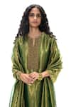 Shop_Mimamsaa_Emerald Green Tissue, Silk Embroidery, Sequins Tania Handwoven And Kurta Set _Online_at_Aza_Fashions