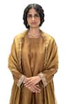 Mimamsaa_Gold Tissue Embroidery Round Neck Rupa Handwoven Kurta Set _at_Aza_Fashions