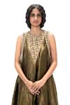 Shop_Mimamsaa_Charcoal Tissue, Silk Sequins, Beads V-neck Ismat Handwoven Kurta Set _Online_at_Aza_Fashions