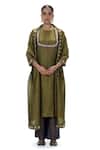 Buy_Mimamsaa_Olive Green Tissue Embroidery Round Charusita Handwoven And Crushed Kurta Set _at_Aza_Fashions