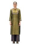 Buy_Mimamsaa_Olive Green Tissue Embroidery Round Charusita Handwoven And Crushed Kurta Set _Online_at_Aza_Fashions