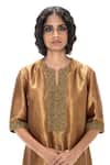 Buy Mimamsaa Brown Tissue, Silk Embroidery, Beads, Sequins Menaka Handwoven And Kurta Pant Set Buy_Mimamsaa_Brown Tissue, Silk Embroidery, Beads, Sequins Menaka Handwoven And Kurta Pant Set