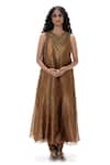 Shop_Mimamsaa_Brown Tissue, Silk Beads, Embroidery, Metallic Nita Handwoven And Kurta Set _Online_at_Aza_Fashions