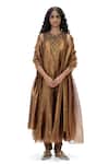 Buy_Mimamsaa_Brown Tissue, Silk Beads, Embroidery, Metallic Nita Handwoven And Kurta Set _at_Aza_Fashions