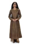 Mimamsaa_Brown Tissue Embroidery, Zari Round Neck Prukalpa Handwoven And Kurta Set _Online_at_Aza_Fashions