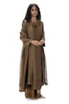 Buy_Mimamsaa_Brown Tissue Embroidery, Zari Round Neck Prukalpa Handwoven And Kurta Set _Online_at_Aza_Fashions