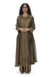 Buy_Mimamsaa_Brown Tissue Embroidery, Zari Round Neck Prukalpa Handwoven And Kurta Set _at_Aza_Fashions
