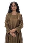Mimamsaa_Brown Tissue Embroidery, Zari Round Neck Prukalpa Handwoven And Kurta Set _at_Aza_Fashions