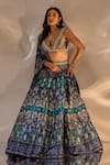 Buy_Rashika Sharma_Blue Silk, Net, Georgette Mirrors, Beads, Sequins, Agastha Printed Lehenga Set _Online_at_Aza_Fashions