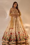 Shop_Rashika Sharma_Beige Silk, Net Beads, Mirrors, Zari, Embroidery, Sona Floral Print Lehenga Set _Online_at_Aza_Fashions