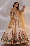 Rashika Sharma_Beige Silk, Net Beads, Mirrors, Zari, Embroidery, Sona Floral Print Lehenga Set _at_Aza_Fashions