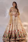 Buy_Rashika Sharma_Beige Silk, Net Beads, Mirrors, Zari, Embroidery, Sona Floral Print Lehenga Set _at_Aza_Fashions