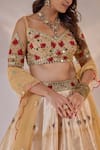 Shop_Rashika Sharma_Beige Silk, Net Beads, Mirrors, Zari, Embroidery, Sona Floral Print Lehenga Set 