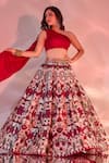 Rashika Sharma_Red Satin, Chiffon, Silk Embroidery, Kairah Draped Blouse And Printed Lehenga _at_Aza_Fashions