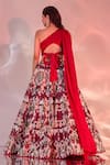 Rashika Sharma_Red Satin, Chiffon, Silk Embroidery, Kairah Draped Blouse And Printed Lehenga _Online_at_Aza_Fashions