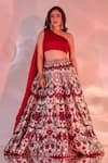 Buy_Rashika Sharma_Red Satin, Chiffon, Silk Embroidery, Kairah Draped Blouse And Printed Lehenga _at_Aza_Fashions
