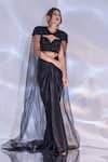 Shop_Rashika Sharma_Black Net, Satin Beads, Sequins, Jeevon Hand Embellished Cape And Draped Skirt Set _Online_at_Aza_Fashions