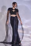 Buy_Rashika Sharma_Black Net, Satin Beads, Sequins, Jeevon Hand Embellished Cape And Draped Skirt Set _at_Aza_Fashions
