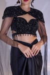 Shop_Rashika Sharma_Black Net, Satin Beads, Sequins, Jeevon Hand Embellished Cape And Draped Skirt Set 