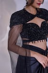 Rashika Sharma_Black Net, Satin Beads, Sequins, Jeevon Hand Embellished Cape And Draped Skirt Set _Online