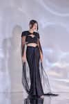 Buy_Rashika Sharma_Black Net, Satin Beads, Sequins, Jeevon Hand Embellished Cape And Draped Skirt Set _Online