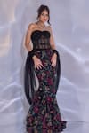 Buy_Rashika Sharma_Black Net, Chiffon Sequins, Selena Embellished Corset And Floral Mermaid Skirt Set _at_Aza_Fashions