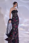 Shop_Rashika Sharma_Black Net, Chiffon Sequins, Selena Embellished Corset And Floral Mermaid Skirt Set _Online_at_Aza_Fashions