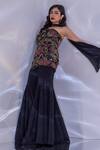 Buy_Rashika Sharma_Black Silk, Satin, Chiffon Embroidery, Beads, Tiya Floral Top Sharara Set _Online_at_Aza_Fashions