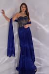 Buy_Rashika Sharma_Blue Georgette, Net Beads, Zari, Dori Pre-draped Saree With Embellished Corset _at_Aza_Fashions