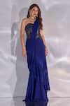 Buy_Rashika Sharma_Blue Georgette, Net Beads, Zari, Dori Pre-draped Saree With Embellished Corset _Online_at_Aza_Fashions