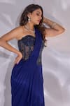 Shop_Rashika Sharma_Blue Georgette, Net Beads, Zari, Dori Pre-draped Saree With Embellished Corset _Online_at_Aza_Fashions