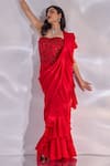 Buy_Rashika Sharma_Red Georgette Beads, Scarlett Pre-draped Saree With Hand Embellished Corset _Online_at_Aza_Fashions