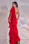 Rashika Sharma_Red Georgette Beads, Scarlett Pre-draped Saree With Hand Embellished Corset _Online_at_Aza_Fashions