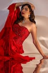 Shop_Rashika Sharma_Red Georgette Beads, Scarlett Pre-draped Saree With Hand Embellished Corset _Online_at_Aza_Fashions