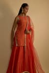 RAYASHA KHAN_Orange Silk, Tissue, Organza Crystals, Dahlia Cutdana Kurta Gharara Set _Online_at_Aza_Fashions