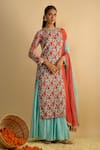 Buy_RAYASHA KHAN_Blue Georgette, Silk, Chiffon, Organza Star Floral Printed Kurta Gharara Set _at_Aza_Fashions