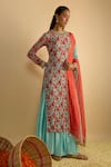Buy_RAYASHA KHAN_Blue Georgette, Silk, Chiffon, Organza Star Floral Printed Kurta Gharara Set _Online_at_Aza_Fashions