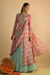 RAYASHA KHAN_Blue Georgette, Silk, Chiffon Dancer Floral Printed Draped Kurta And Lehenga Set _at_Aza_Fashions