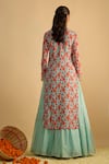 Shop_RAYASHA KHAN_Blue Georgette, Silk, Chiffon, Organza Petunias Floral Printed Kurta Lehenga Set _at_Aza_Fashions