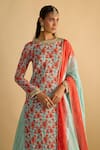 Buy_RAYASHA KHAN_Blue Georgette, Silk, Chiffon, Organza Petunias Floral Printed Kurta Lehenga Set _Online_at_Aza_Fashions
