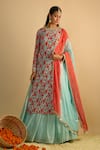 Shop_RAYASHA KHAN_Blue Georgette, Silk, Chiffon, Organza Petunias Floral Printed Kurta Lehenga Set _Online_at_Aza_Fashions